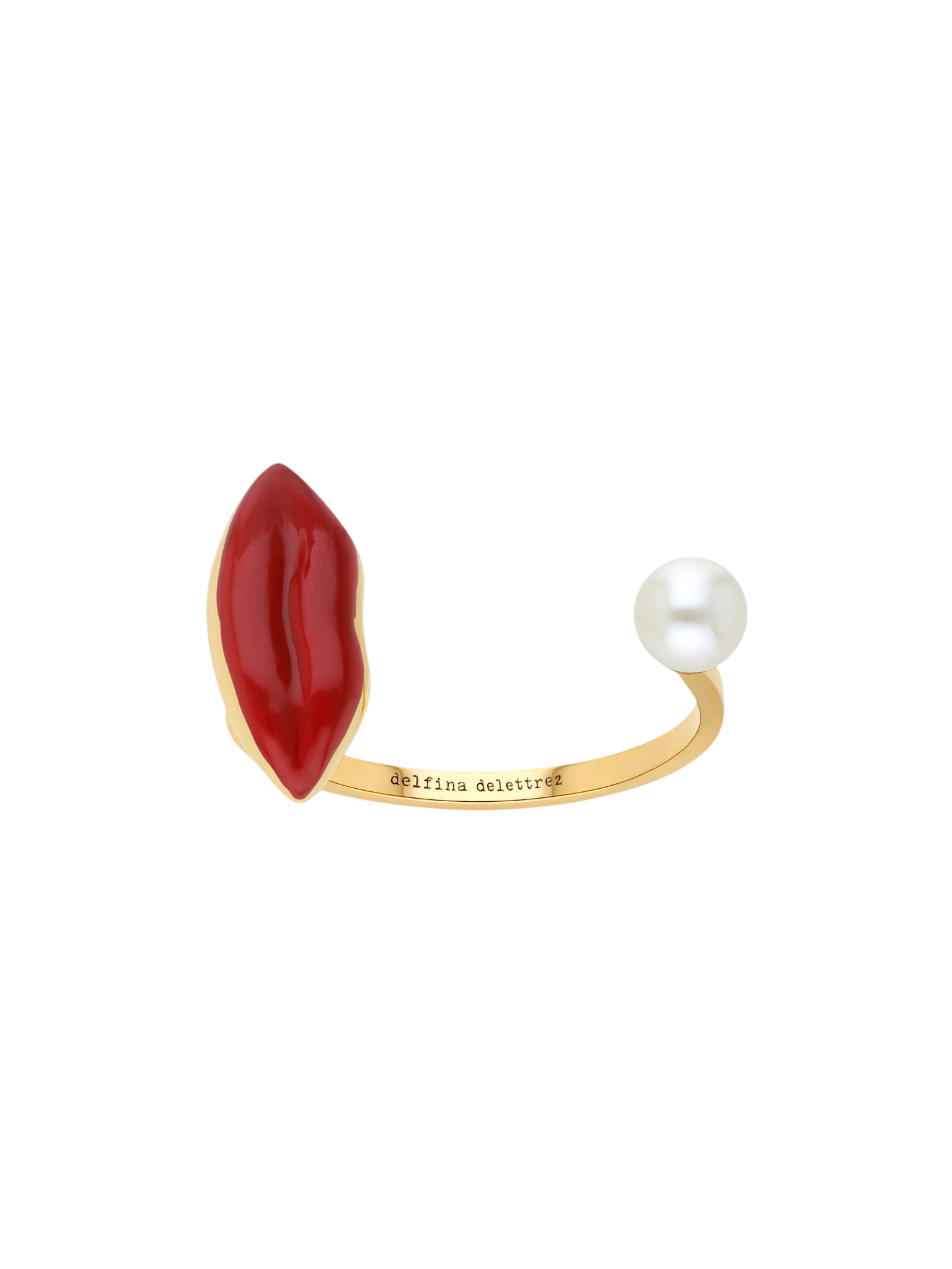 Lips Enamel & Pearl Piercing Ring in 9kt Gold photo